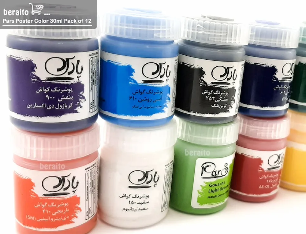 خرید گواش پارس 12 رنگ حجم 30 میلی لیتر رنگ پوستر کد 0036