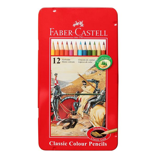 مداد رنگی 12 رنگ فابر کاستل مدل کلاسیک جعبه فلزی