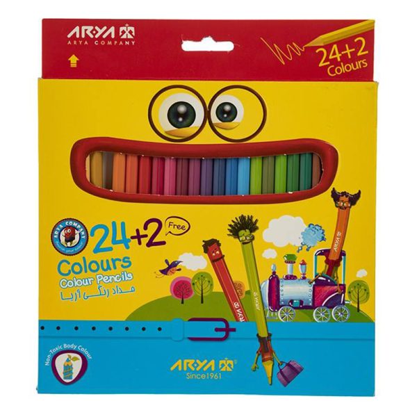 مداد رنگی 24 رنگ آریا جعبه مقوایی مدل 3017