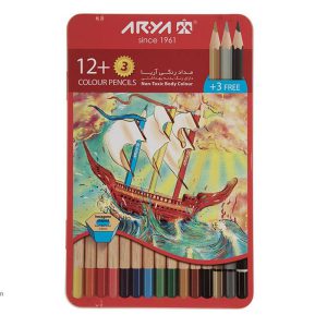 مداد رنگی آریا  3+12 رنگ جعبه فلزی مدل 3021