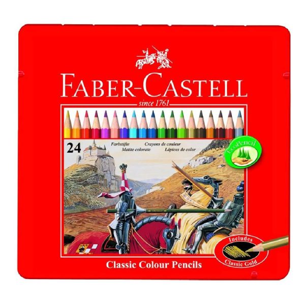 مداد رنگی فابر کاستل 24 رنگ مدل classic جعبه فلزی