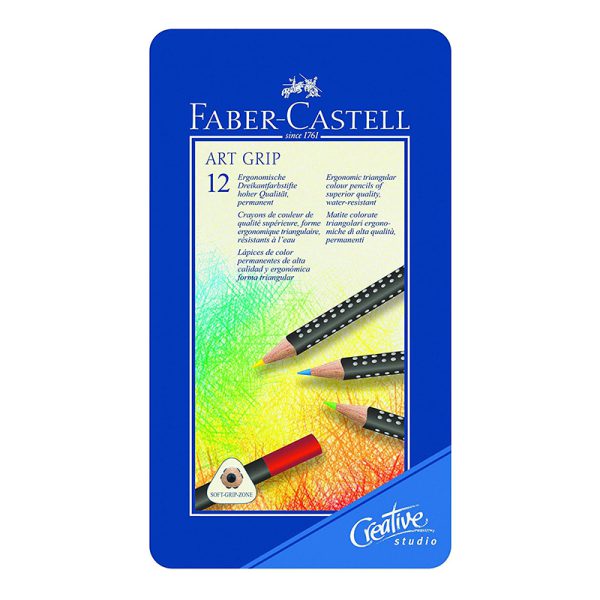 مداد رنگی 12 رنگ فابر کاستل مدل Art grip جعبه فلزی