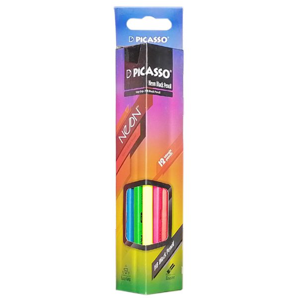 مداد مشکی پاک کن دار نئون پیکاسو مدل Neon 9007 بسته 12 عددی