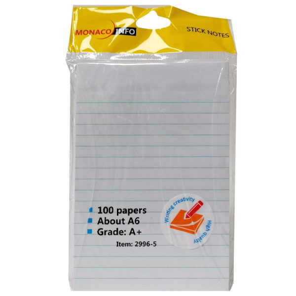 کاغذ یادداشت سفید چسب دار سایز A6 بسته 100 برگی