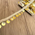 نوار یراق مدل ماری پولک آویز شاین طلایی با طول 1 متر