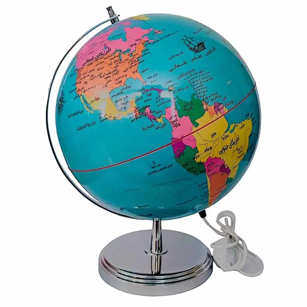 خرید کره جغرافیایی سایز 30 چراغ دار دکوراتیو پایه فلزی مدل ایده 129